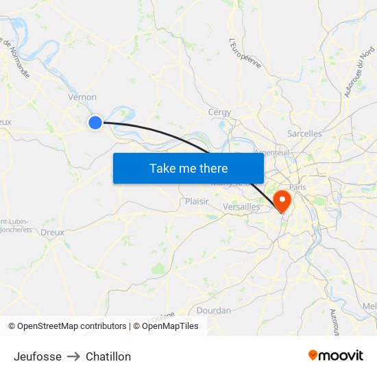 Jeufosse to Chatillon map