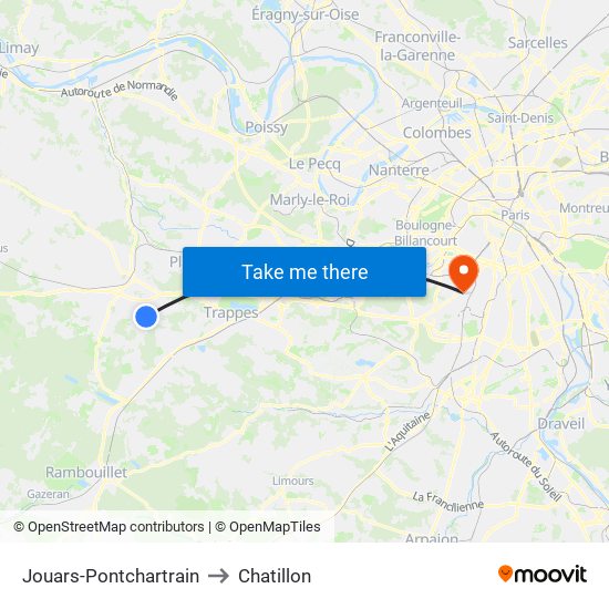 Jouars-Pontchartrain to Chatillon map