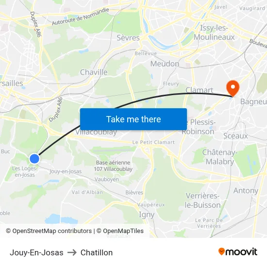 Jouy-En-Josas to Chatillon map