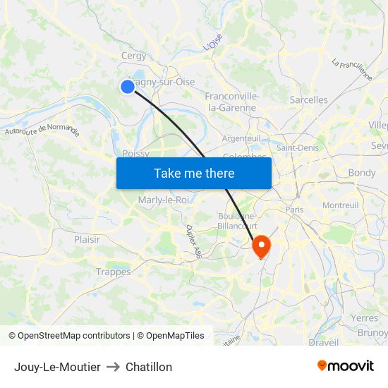 Jouy-Le-Moutier to Chatillon map
