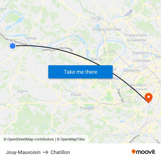 Jouy-Mauvoisin to Chatillon map