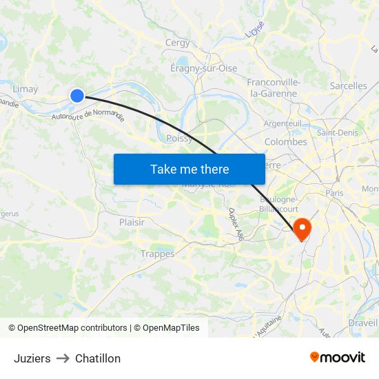 Juziers to Chatillon map