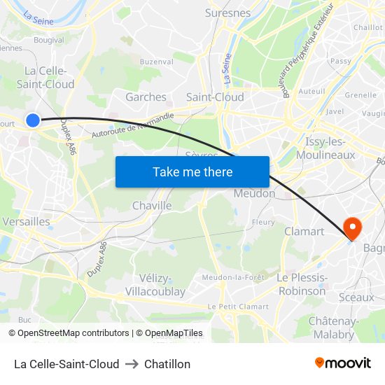La Celle-Saint-Cloud to Chatillon map