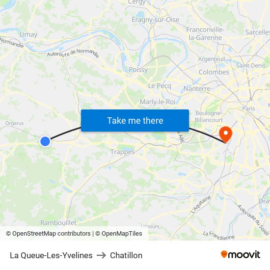 La Queue-Les-Yvelines to Chatillon map