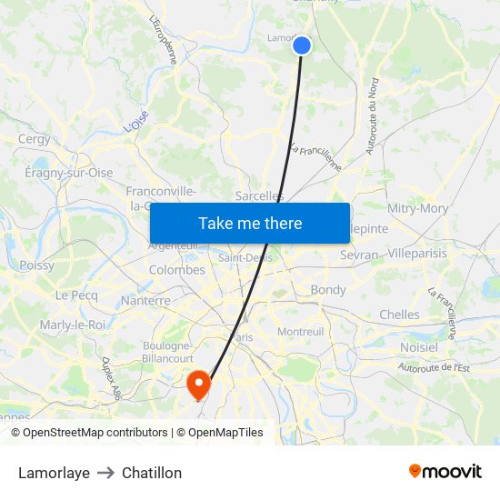 Lamorlaye to Chatillon map