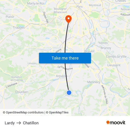 Lardy to Chatillon map