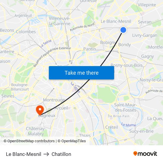 Le Blanc-Mesnil to Chatillon map