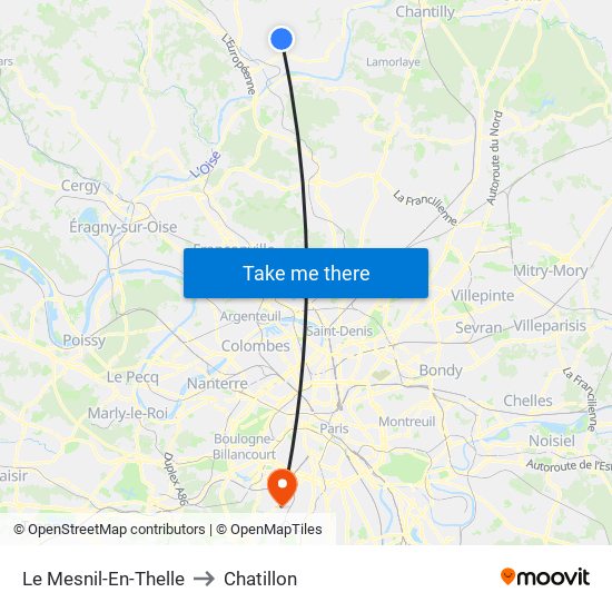 Le Mesnil-En-Thelle to Chatillon map