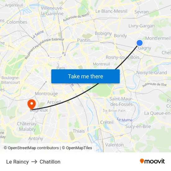 Le Raincy to Chatillon map