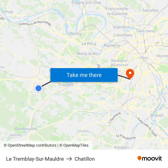 Le Tremblay-Sur-Mauldre to Chatillon map