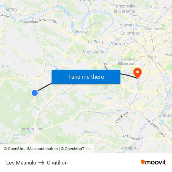 Les Mesnuls to Chatillon map