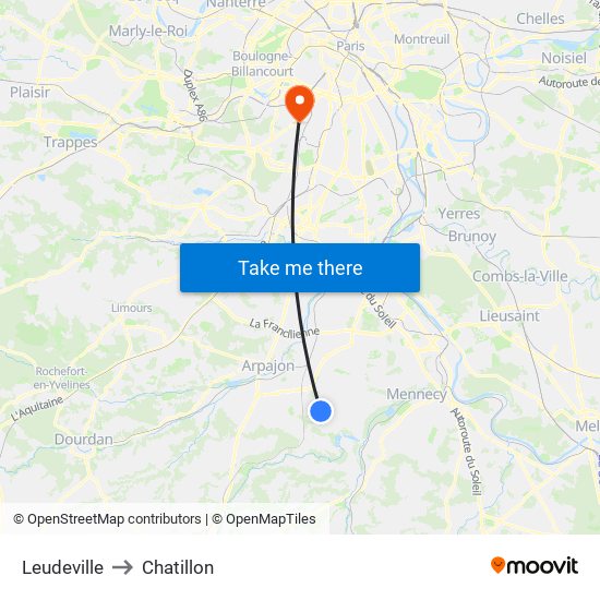 Leudeville to Chatillon map