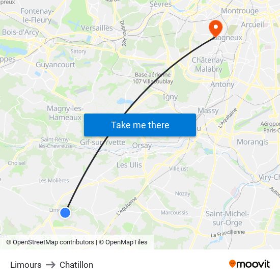 Limours to Chatillon map