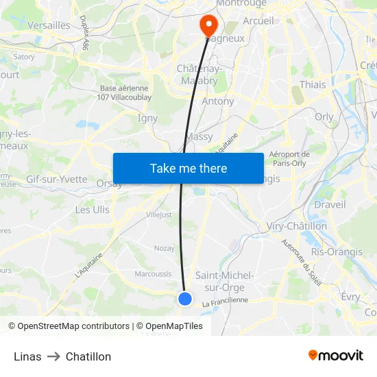 Linas to Chatillon map