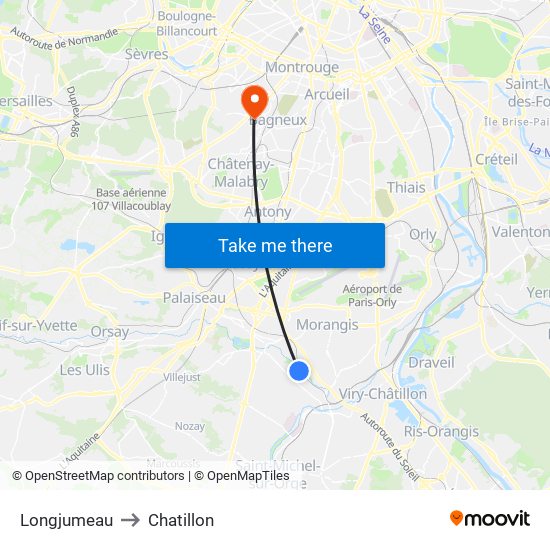 Longjumeau to Chatillon map