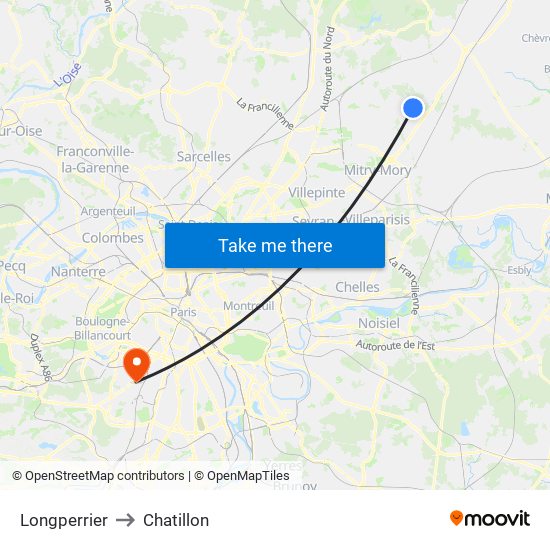 Longperrier to Chatillon map