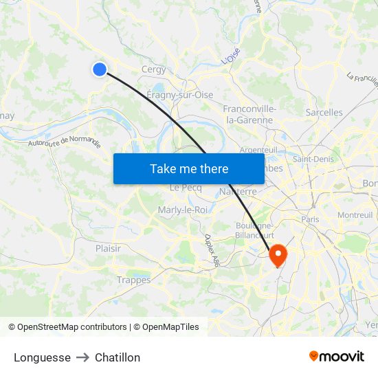 Longuesse to Chatillon map