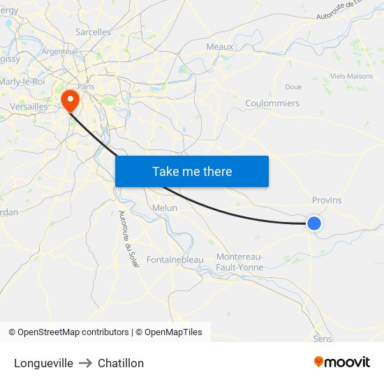 Longueville to Chatillon map