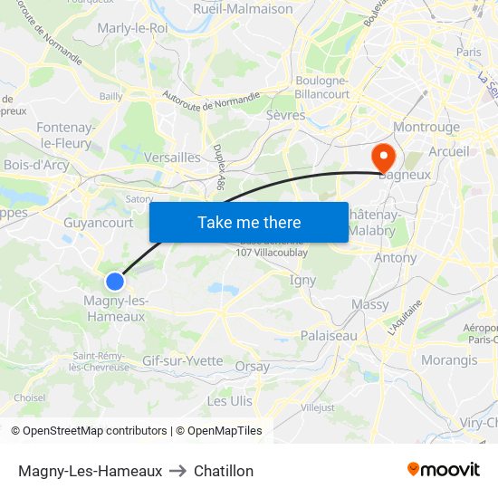 Magny-Les-Hameaux to Chatillon map