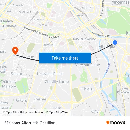 Maisons-Alfort to Chatillon map