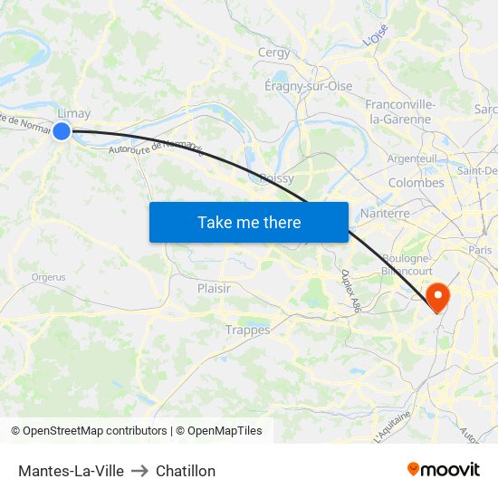 Mantes-La-Ville to Chatillon map