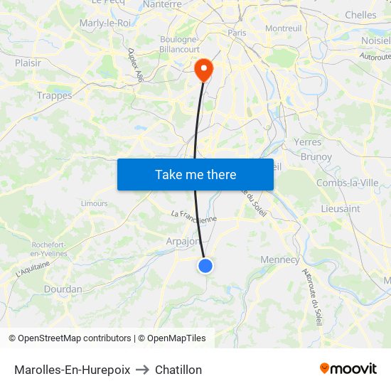 Marolles-En-Hurepoix to Chatillon map