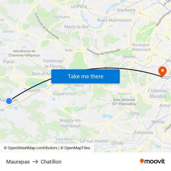 Maurepas to Chatillon map