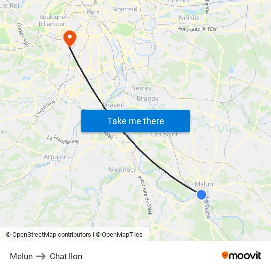 Melun to Chatillon map