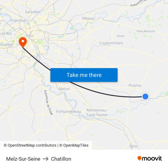 Melz-Sur-Seine to Chatillon map