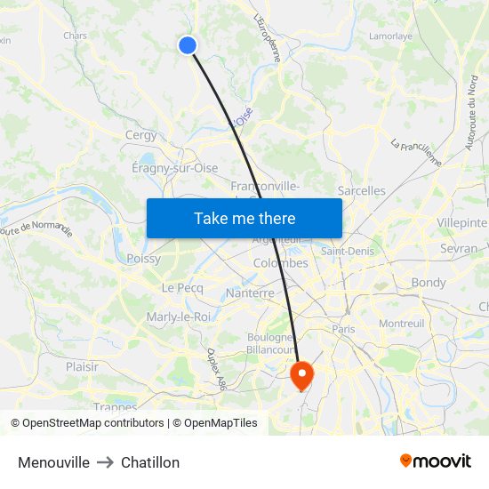 Menouville to Chatillon map