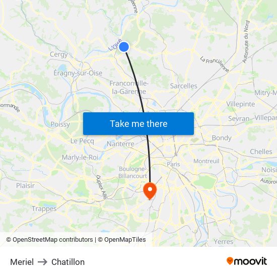 Meriel to Chatillon map