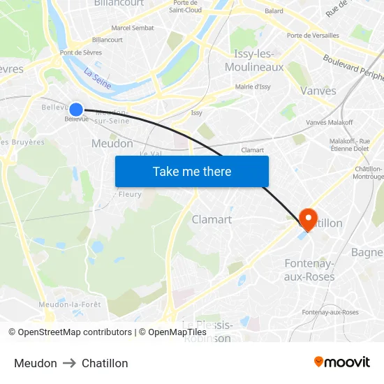 Meudon to Chatillon map