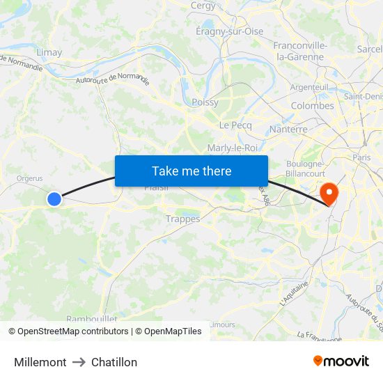 Millemont to Chatillon map