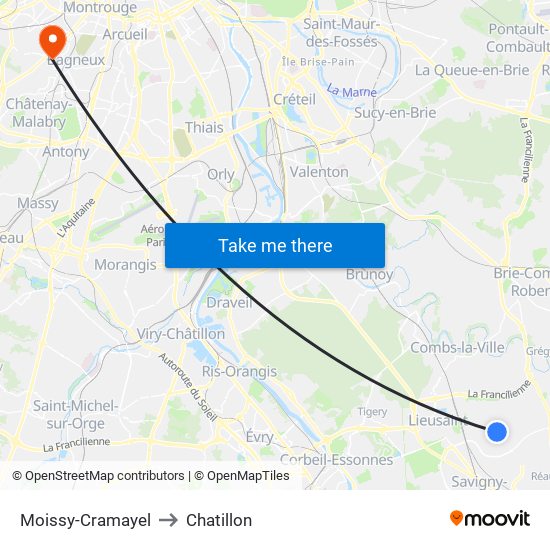 Moissy-Cramayel to Chatillon map
