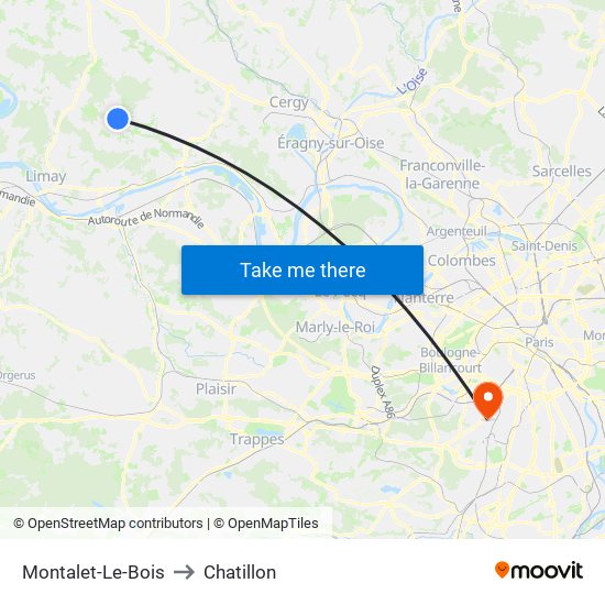 Montalet-Le-Bois to Chatillon map