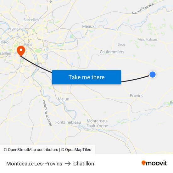 Montceaux-Les-Provins to Chatillon map