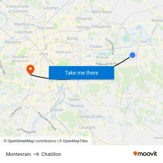 Montevrain to Chatillon map