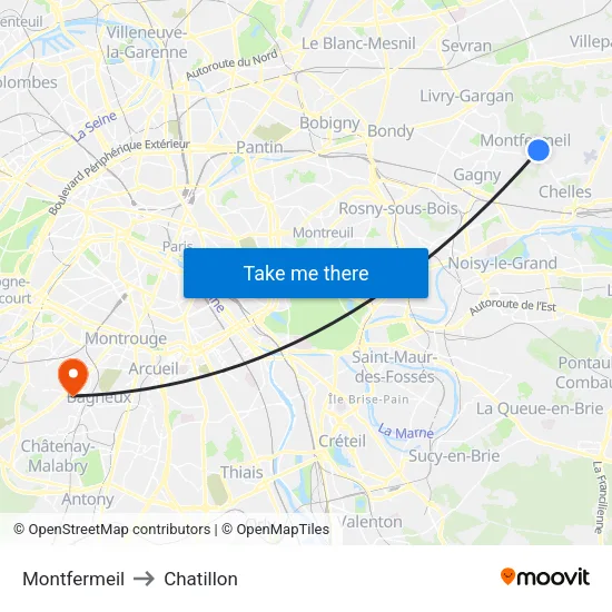 Montfermeil to Chatillon map