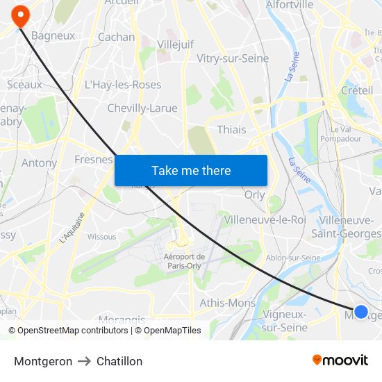 Montgeron to Chatillon map
