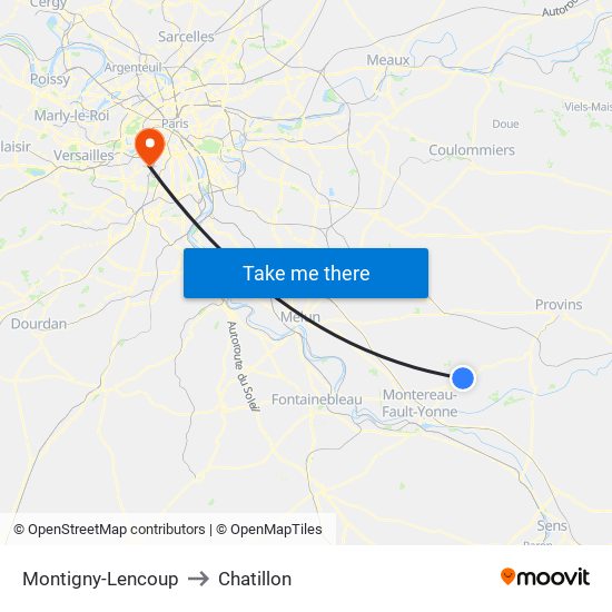Montigny-Lencoup to Chatillon map