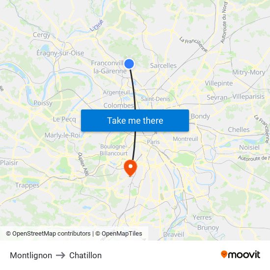 Montlignon to Chatillon map