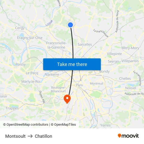 Montsoult to Chatillon map