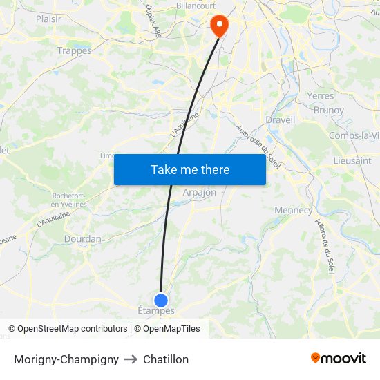 Morigny-Champigny to Chatillon map