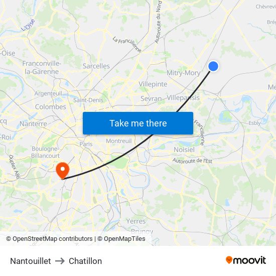 Nantouillet to Chatillon map