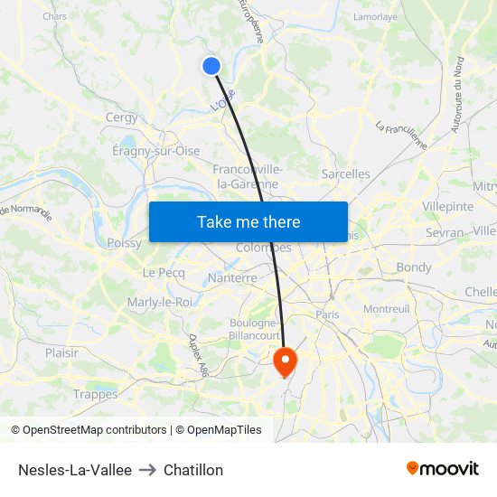 Nesles-La-Vallee to Chatillon map