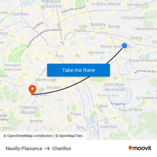 Neuilly-Plaisance to Chatillon map