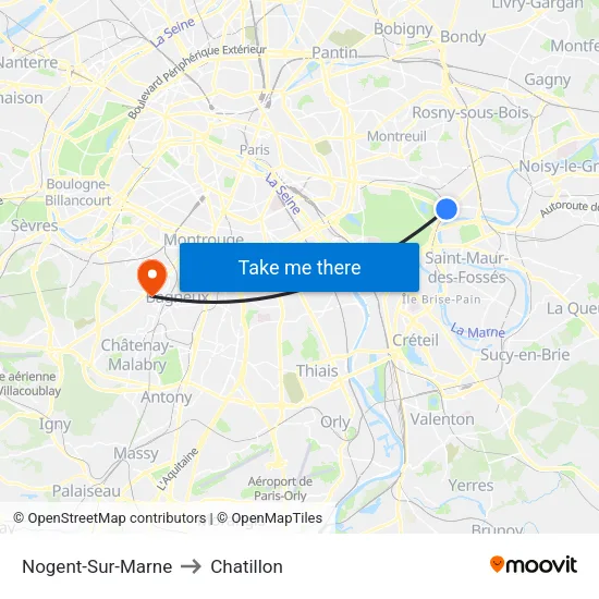 Nogent-Sur-Marne to Chatillon map