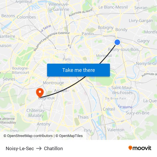 Noisy-Le-Sec to Chatillon map