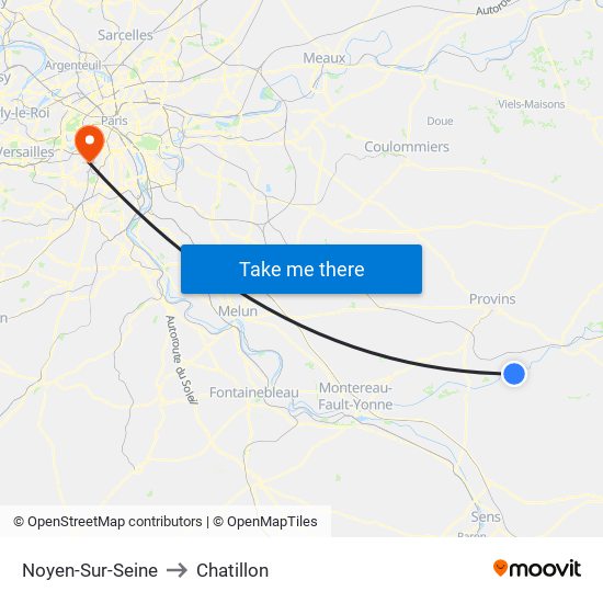 Noyen-Sur-Seine to Chatillon map
