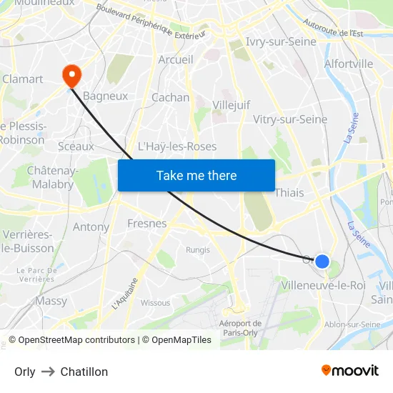 Orly to Chatillon map